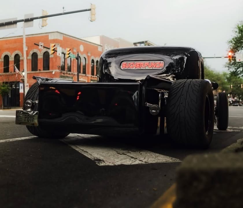 Slammed 1941 Chevy pickup with wide 15-inch rear smoothies air ride suspension