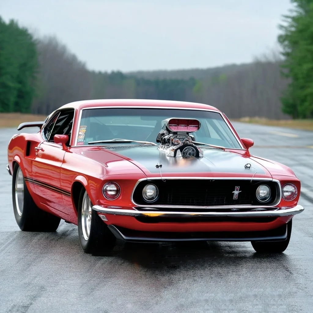 Blown Pro-Street ’69 Mustang on road