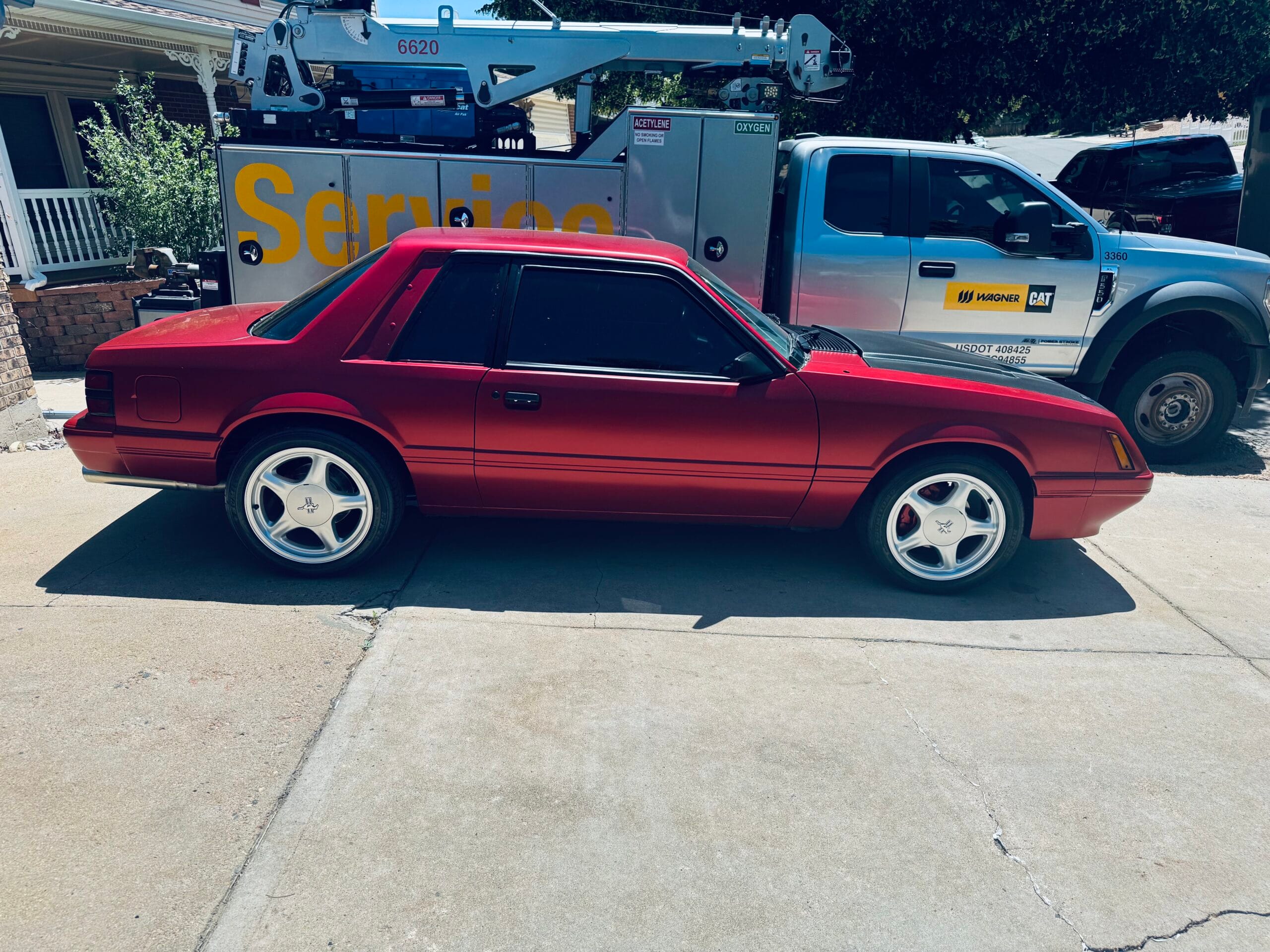 Foxbody Mustang with New Edge interior swap on Pony R wheels at Aurora, Colorado